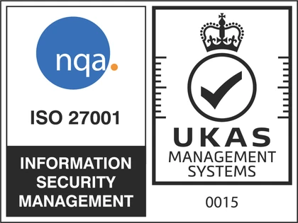 ISO 27001 information security management, certified by NQA and accredited by UKAS